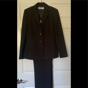 Dark brown with light blue pin-stripes 2 piece pant suit